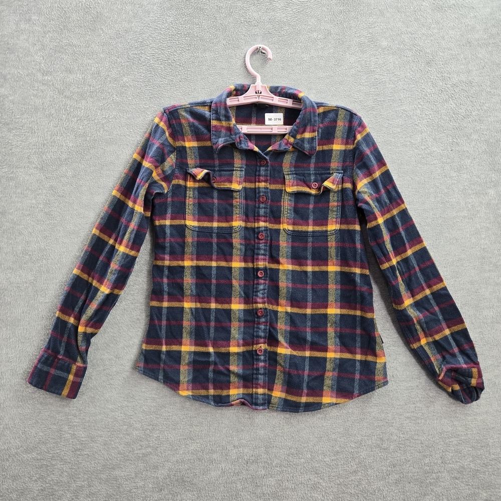 Patagonia Women Button Up Shirt S Navy Plaid Flannel Fjord Collared